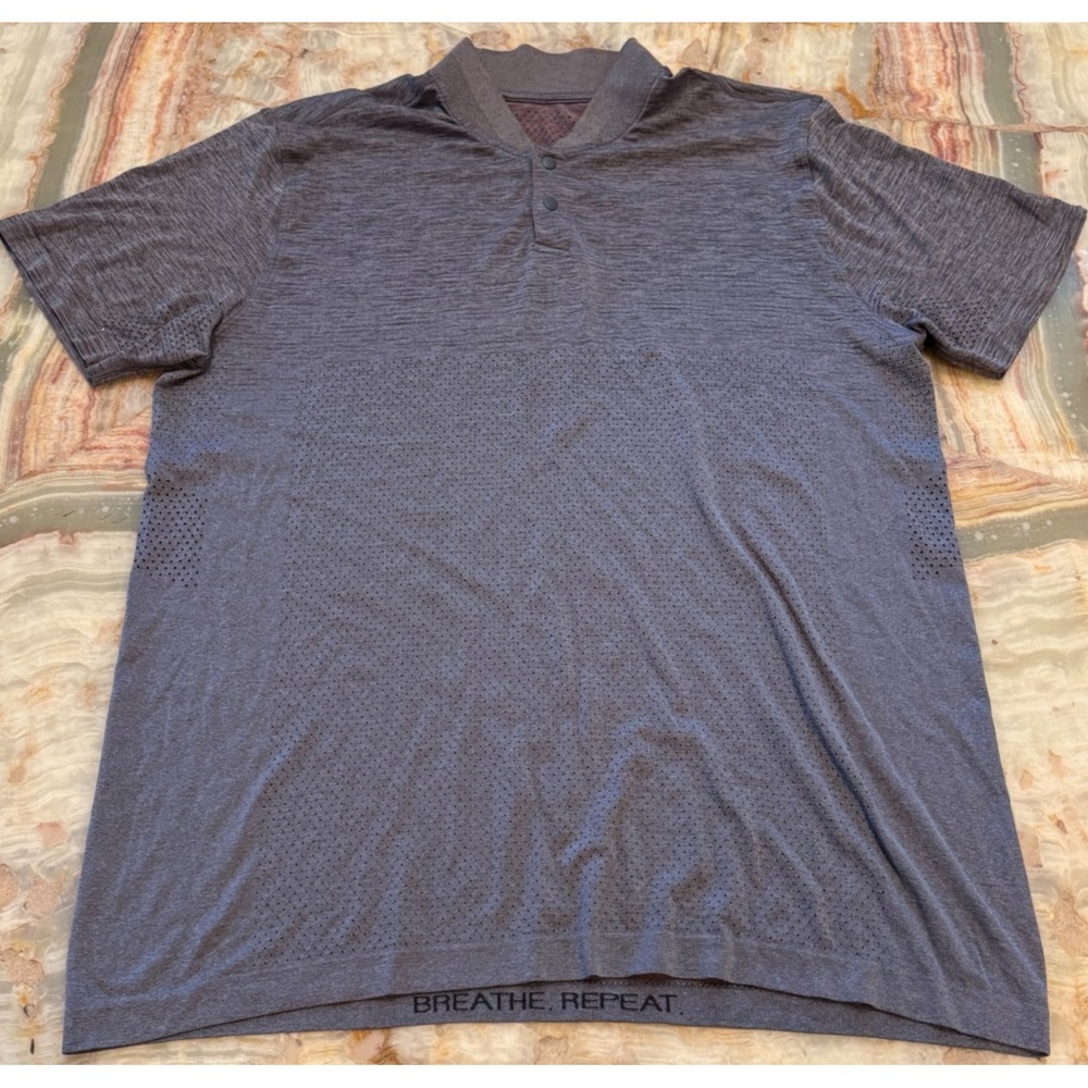 Lululemon Mens Breathe Polo Shirt Graphite Gray Lightweight Metal Vent Sport XL
